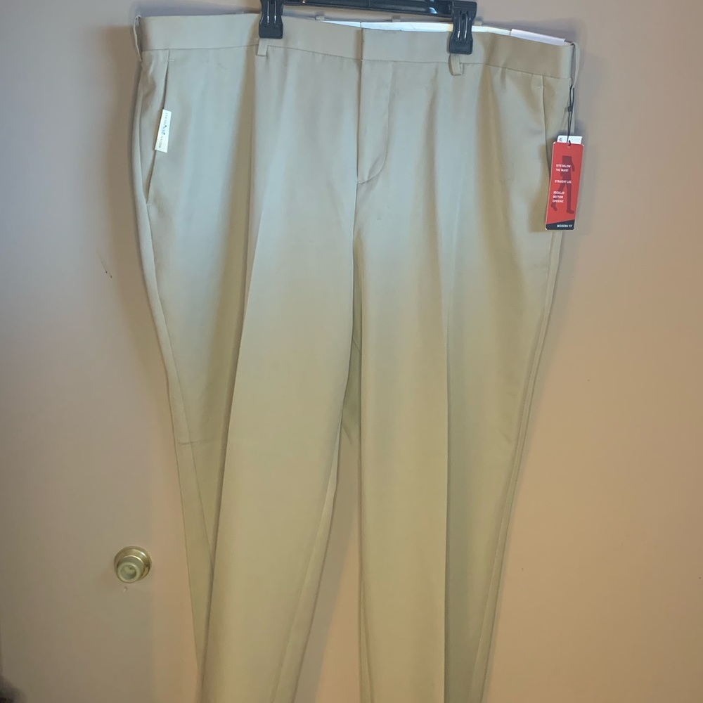Perry Ellis Portfolio Mens Toast Beige Straight Fit Comfort Waistband Pants